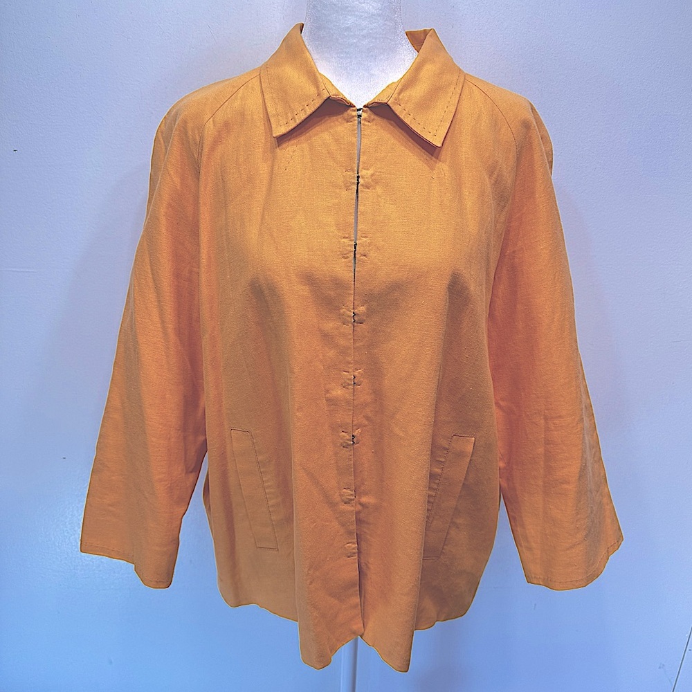Coldwater Creek Orange Linen Blend Swing Jacket 3/4 Sleeves Lightweight Layer XL